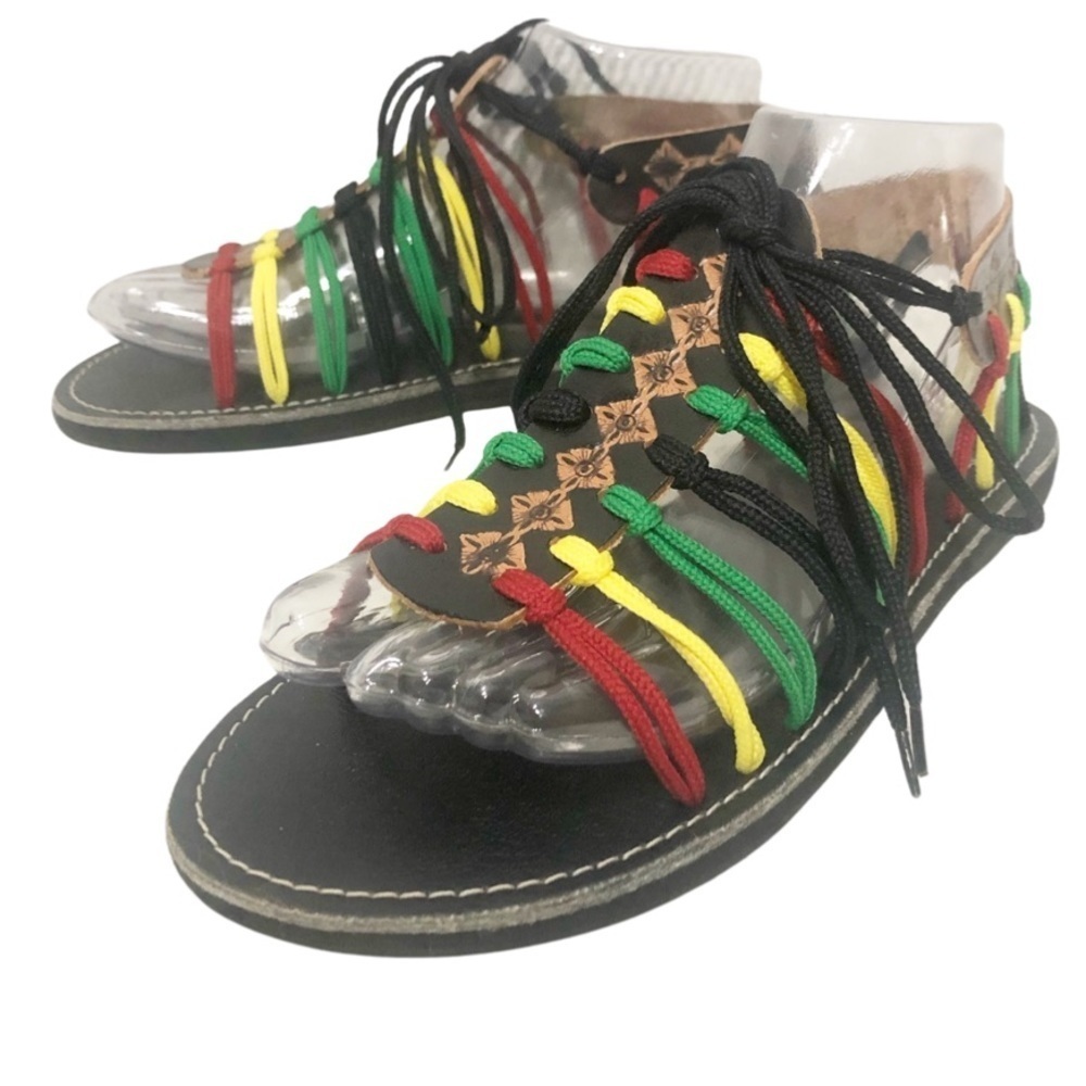 Reggae Rasta summer sandals leather and cloth women size 7.5 or 24.5 CM